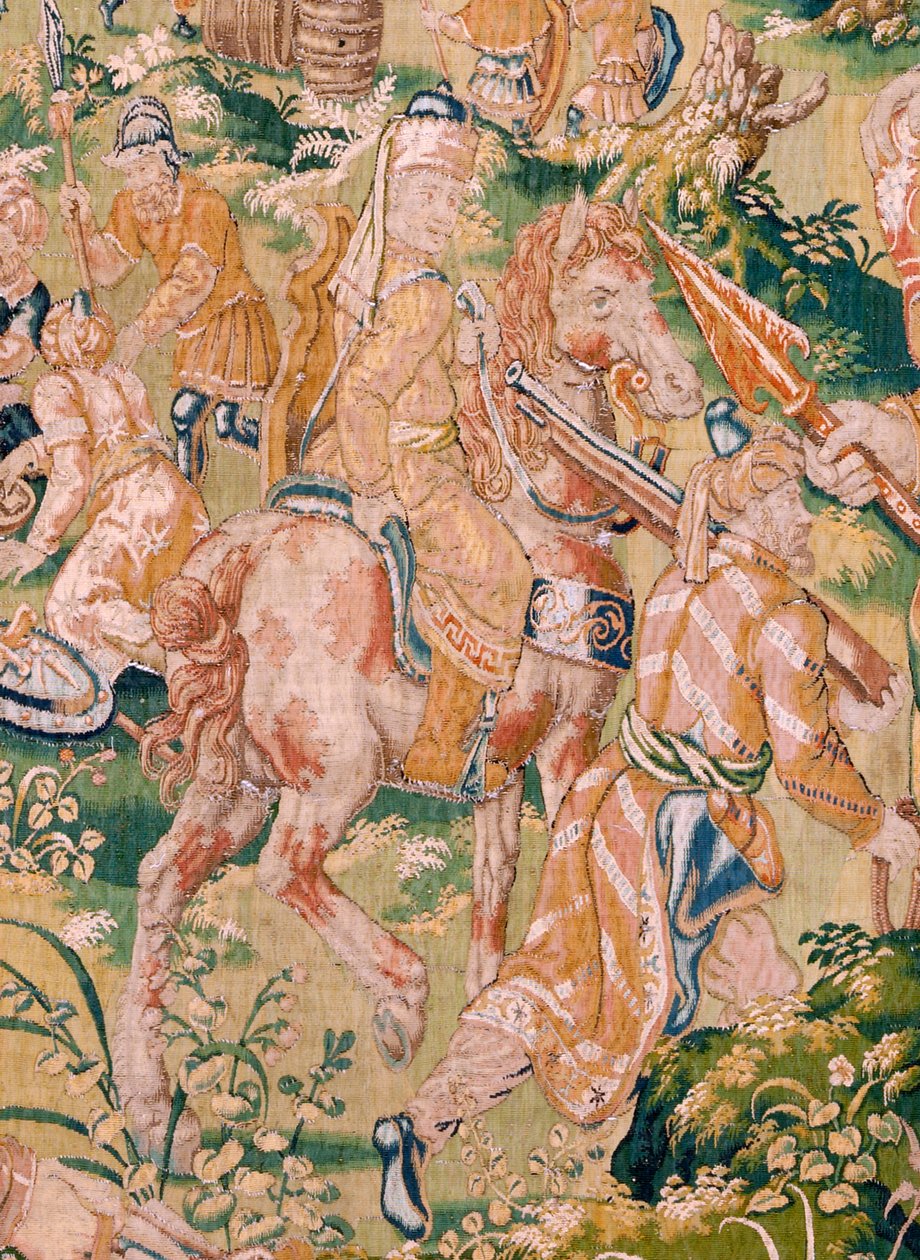 Vlámský gobelín. Série: Kniha Juditina. Holofernesův banket (El banquete de Holofernes). Šestá tapisérie v sérii. Výroba: Nizozemsko, Brusel(?). Druhá polovina 16. století. Tkanina: Vlna. Místo: Kostel svatého Mikuláše z Bari (m od Flemish School