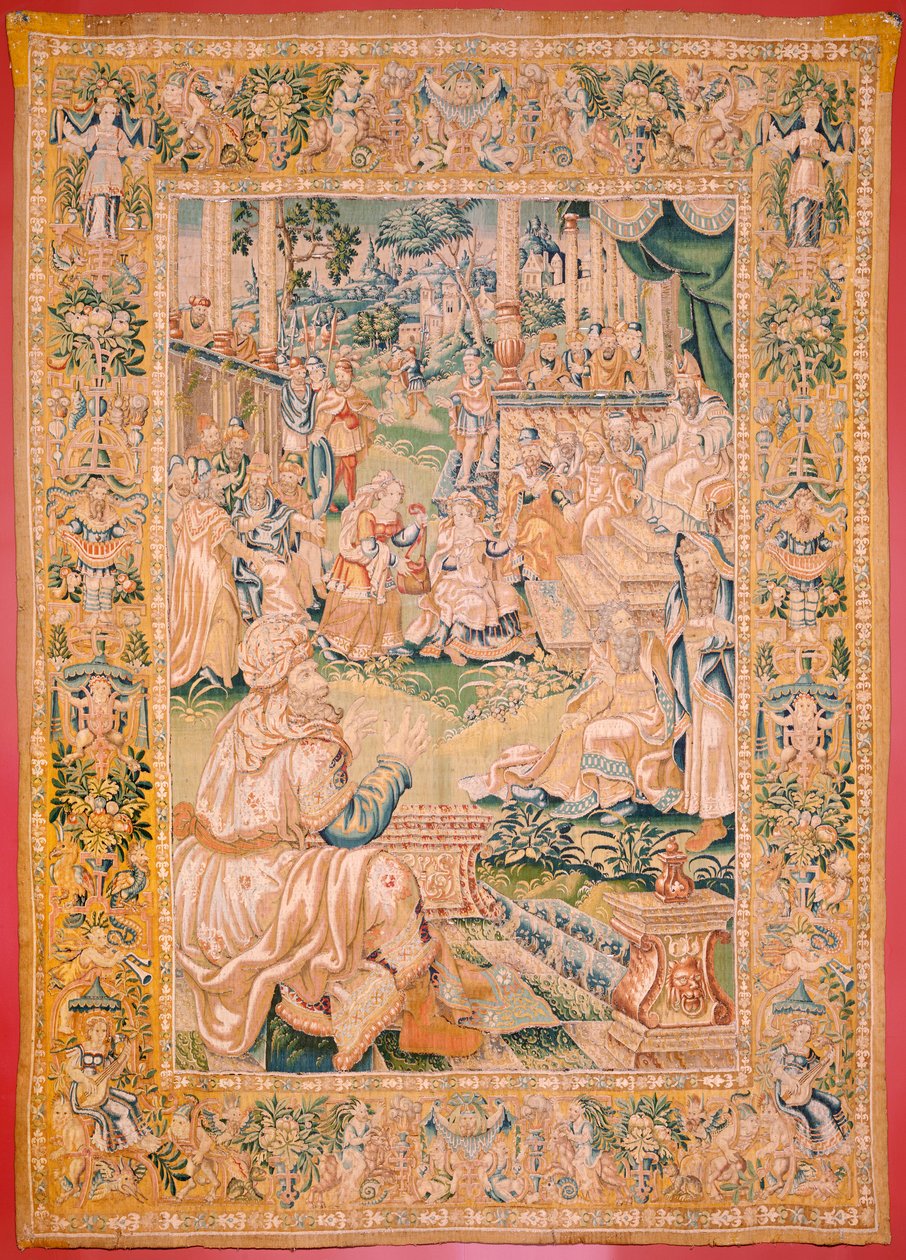 Vlámský gobelín. Série Kniha Judita. Vraťte se do Bethulie (Regreso a Betulia). Osmý gobelín v sérii. Výroba Nizozemsko, Brusel(?). Druhá polovina 16. století. Tkanina Vlna. Umístění Kostel svatého Mikuláše z Bari (otevřeno muzeum od Flemish School