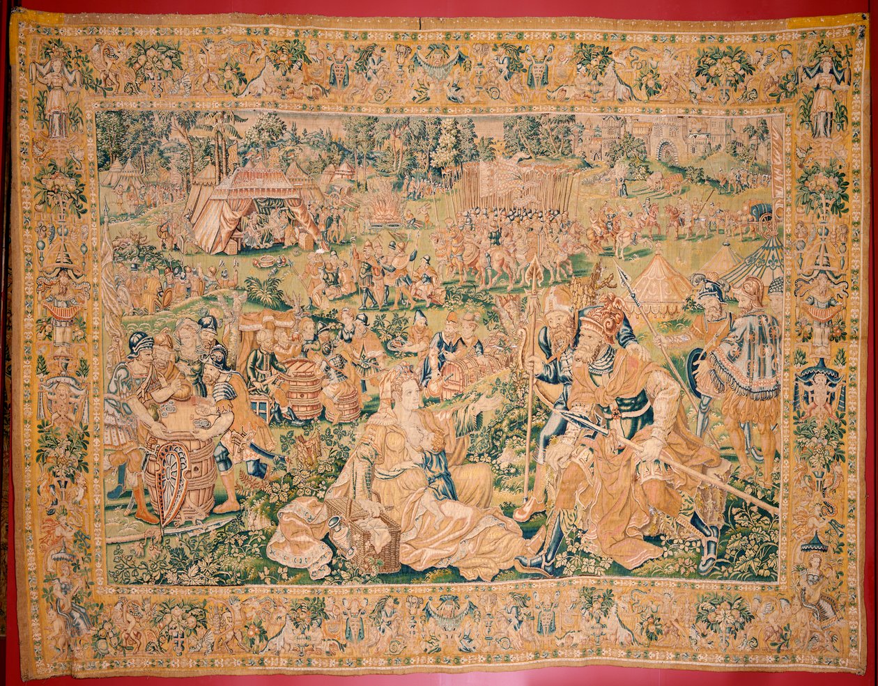 Vlámský gobelín. Série Kniha Judita. Stětí hlavy Holoferna (La decapitación de Holofernes). Sedmá tapisérie v sérii. Výroba Nizozemsko, Brusel(?). Druhá polovina 16. století. Tkanina Vlna. Umístění Kostel svatého Mikuláše od Flemish School