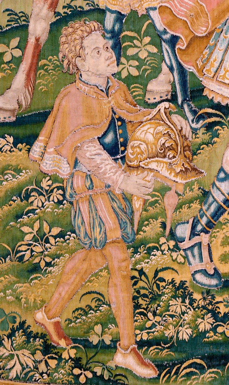 Vlámský gobelín. Série Kniha Judita. Válka přichází do Judy (Llega la guerra a Judá). Čtvrtá tapisérie v sérii. Výroba Nizozemsko, Brusel(?). Druhá polovina 16. století. Tkanina Vlna. Umístění Kostel svatého Mikuláše z Bari (muzeum o od Flemish School
