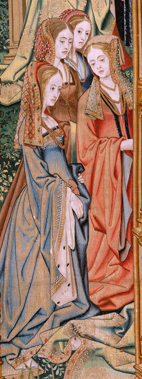 Vlámský gobelín. Seriál Historie Davida a Batšeby. Manželství Davida a Batsheby (Casamiento de David y Betsabé). Druhý panel série. Anonymní model. Neznámá výroba, Brusel. 1505. Látka Zlato, hedvábí a vlna. od Flemish School