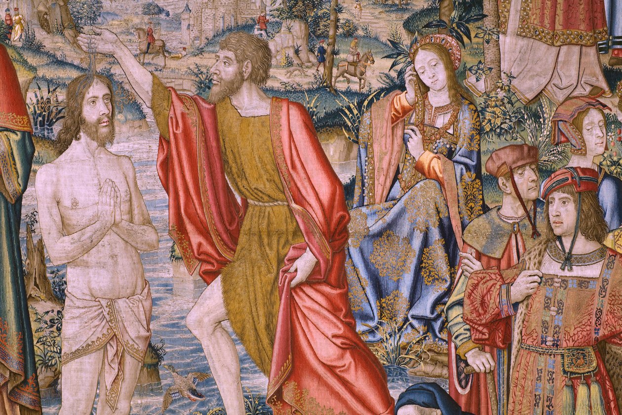 Vlámský gobelín. Cyklus Historie svatého Jana Křtitele: Křest Krista (Het doopsel van Christus). bruselský ateliér. 1515-1520. od Flemish School