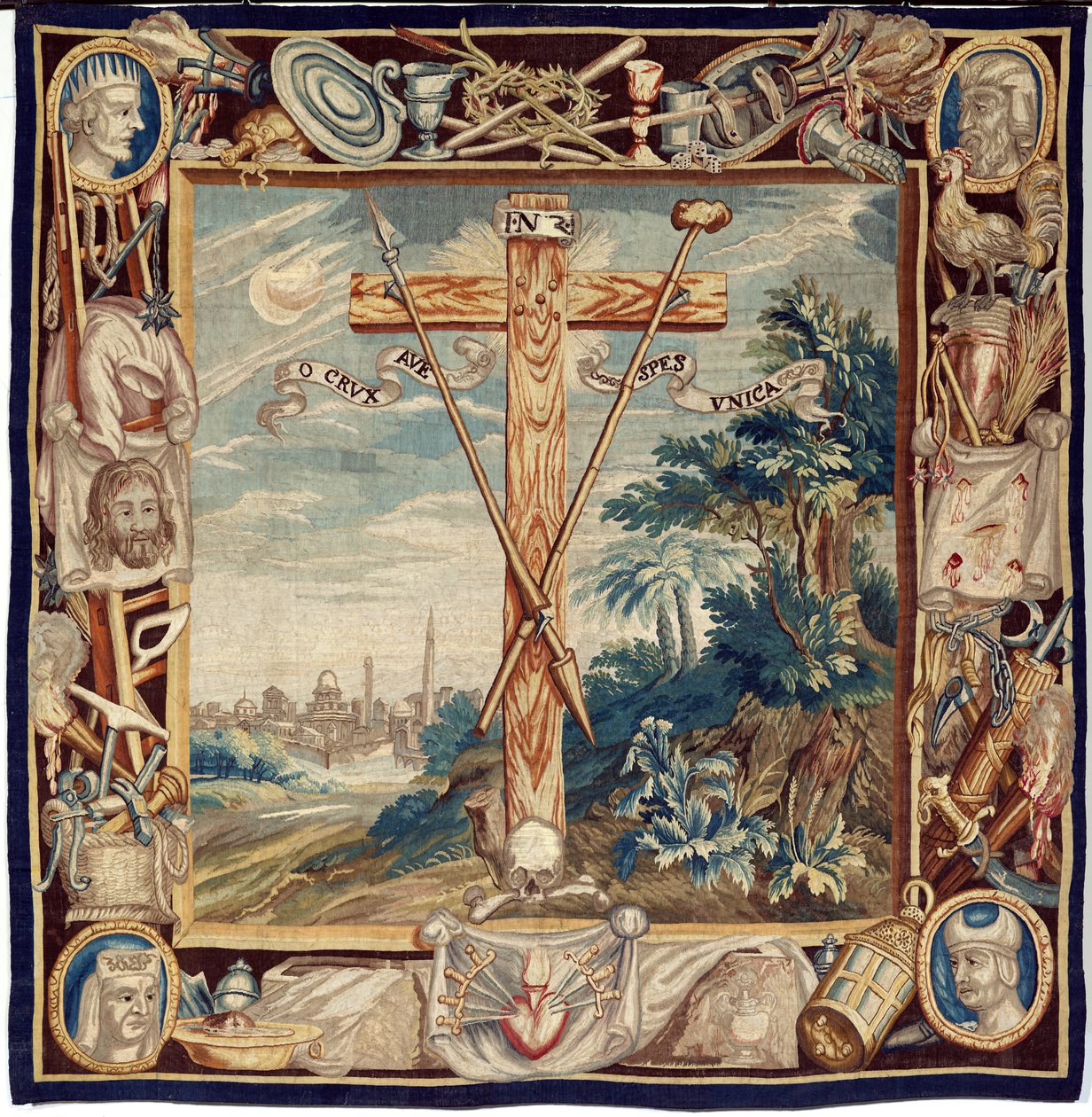 Vlámský gobelín. Oslava svatého kříže. 17. století. Majetek kostela Sint-Walburgakerk Oudenaarde (Dekenij van de Sint-Walburga). od Flemish School