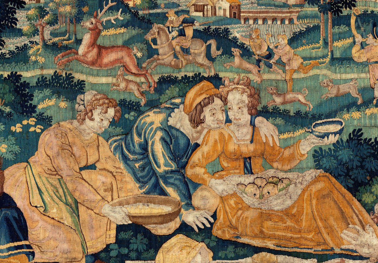 Vlámský gobelín. Venkovské jídlo. Ateliér Oudenaarde. Rozměry 331 x 465 cm. Iinv (83073)-8 / 00008. 17. stol. od Flemish School