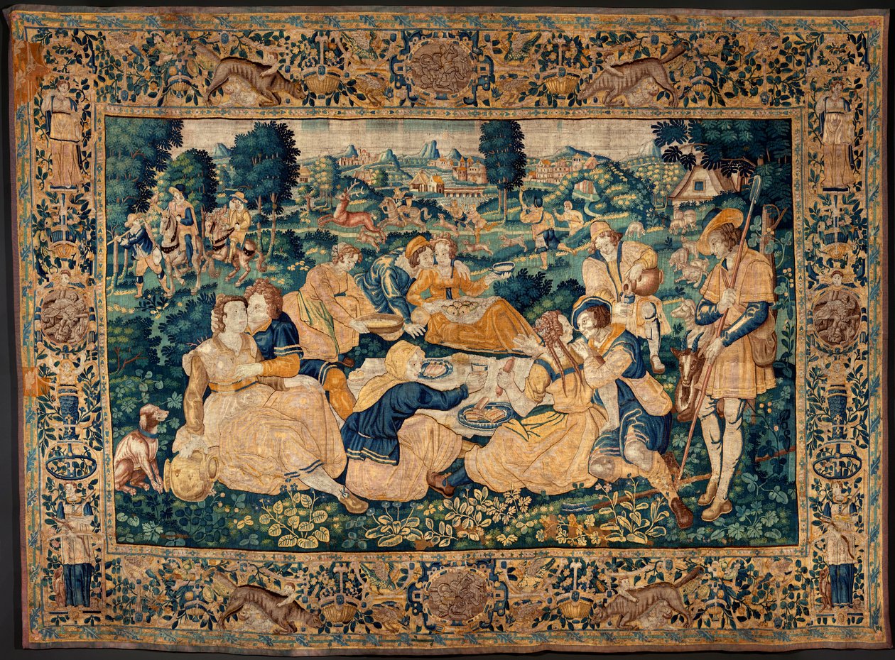 Vlámský gobelín. Venkovské jídlo. Ateliér Oudenaarde. Rozměry 331 x 465 cm. Iinv (83073)-8 / 00008. 17. stol. od Flemish School