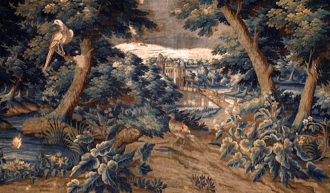 Vlámský gobelín. vydržet. Konec 17.-začátek 18. století. Majetek kostela Sint-Walburgakerk Oudenaarde (Dekenij van de Sint-Walburga). Detail. od Flemish School