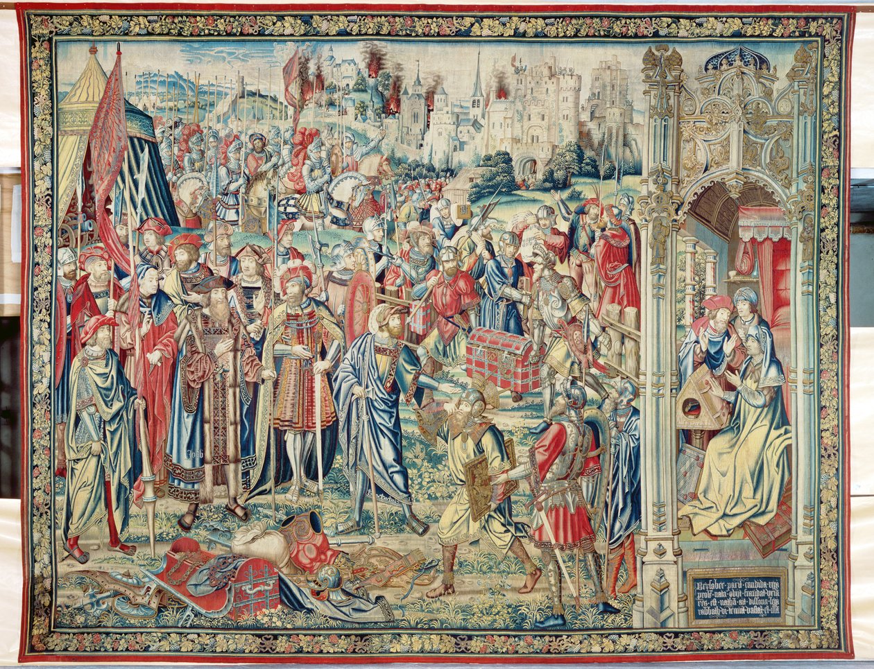 Shromažďování kořisti, gobelín Davida a Batšeby, kolem 1510-15 od Flemish School