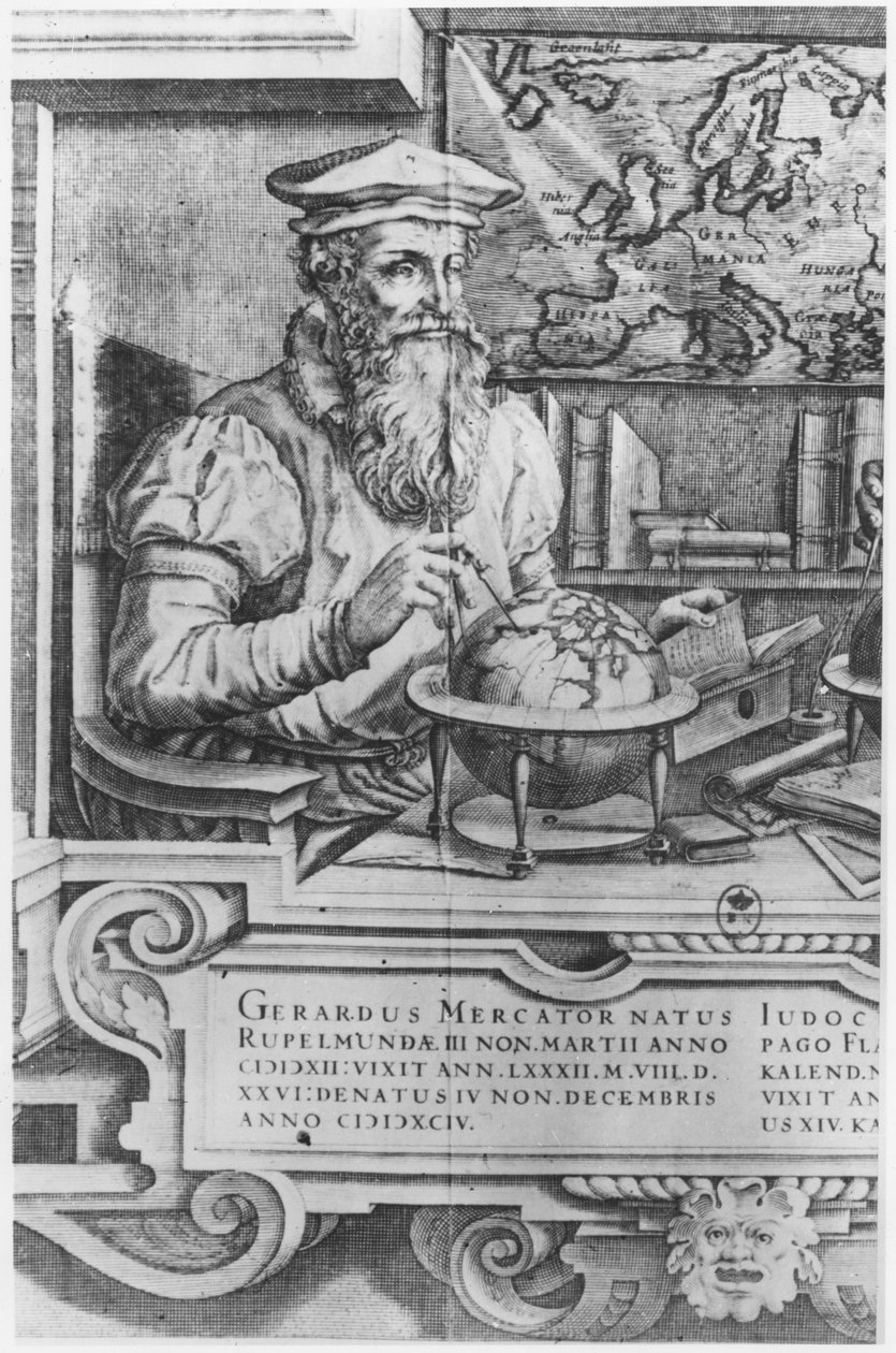 Gerard Mercator (1512-94) vyrytý pro zařazení do série atlasů Mercator and Hondius od Flemish School