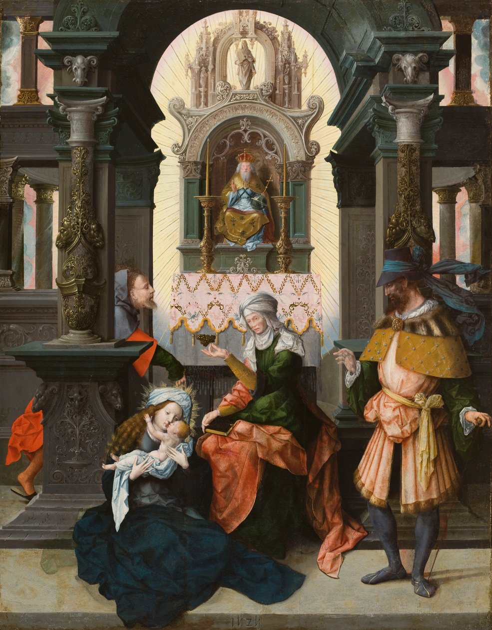 Svatá rodina se sv. Annou a svatým Joachimem, 1525 (olej na dubové desce) od Flemish School