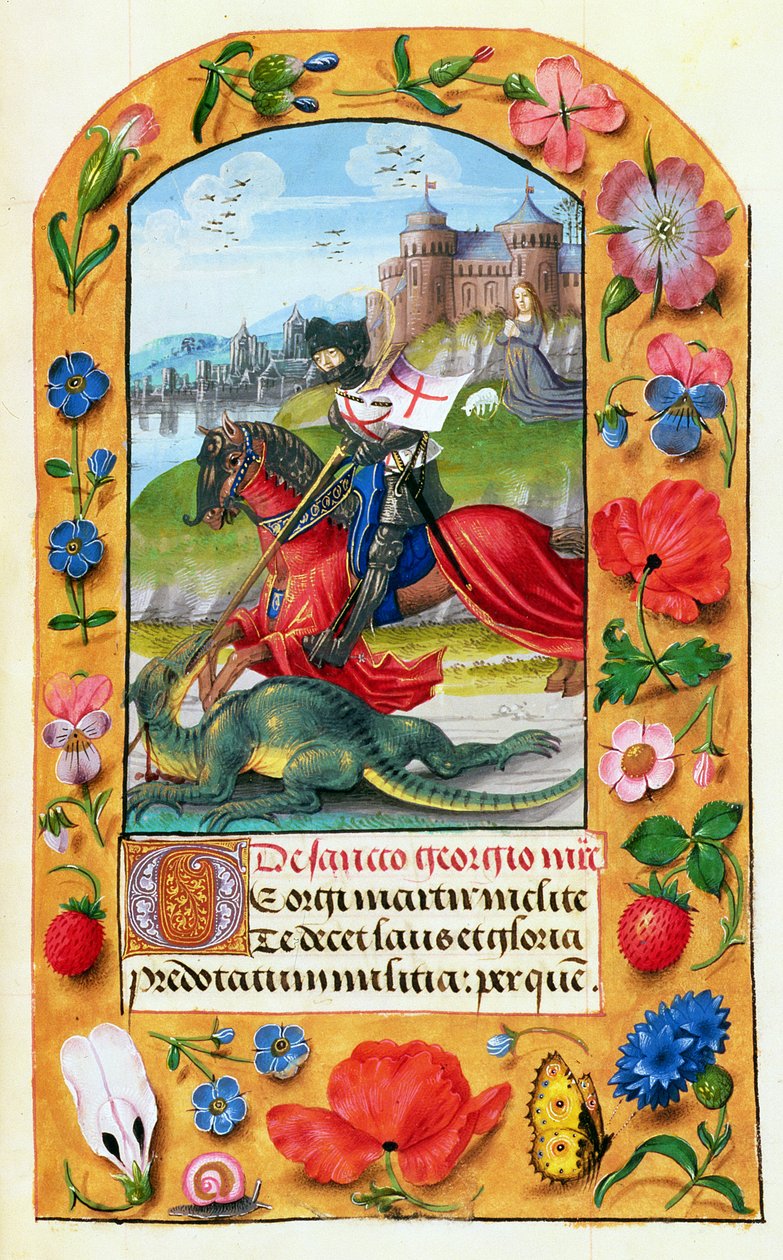 MS 1058-1975 f.173r St. George and the Dragon, z Knihy hodin, pravděpodobně Bruggy, kolem 1500-05 od Flemish School