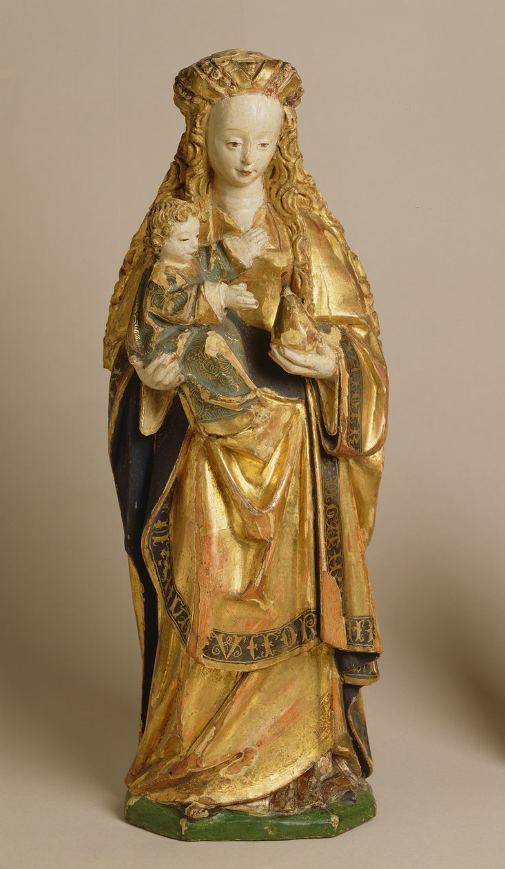 Madonna a dítě, škola Mechelen, cca 1500 (polychromovaný a zlacený dub) od Flemish School