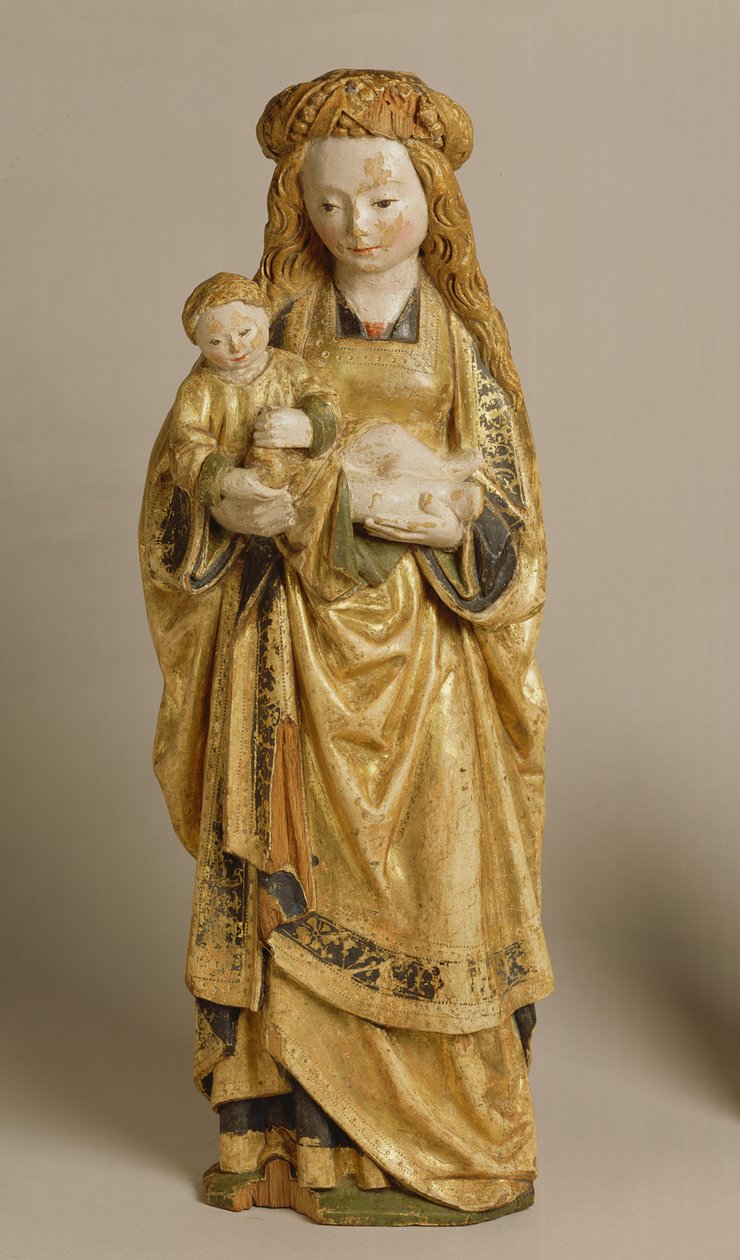 Madonna a dítě, škola Mechelen, cca 1500 (polychromovaný a zlacený dub) od Flemish School