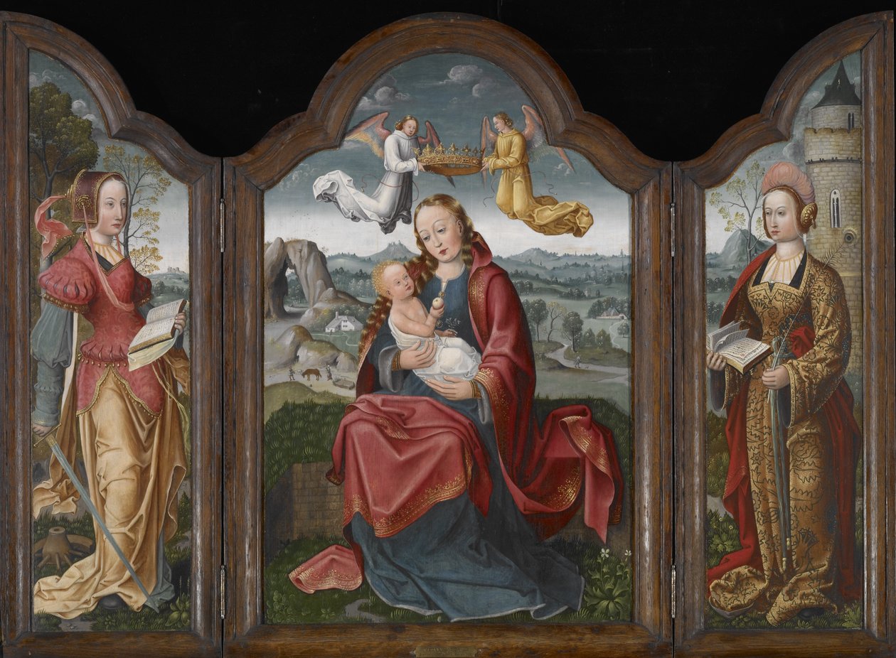 Madona s dítětem, sv. Barbora a sv. Kateřina, kolem 1520 (olej na desce) od Flemish School