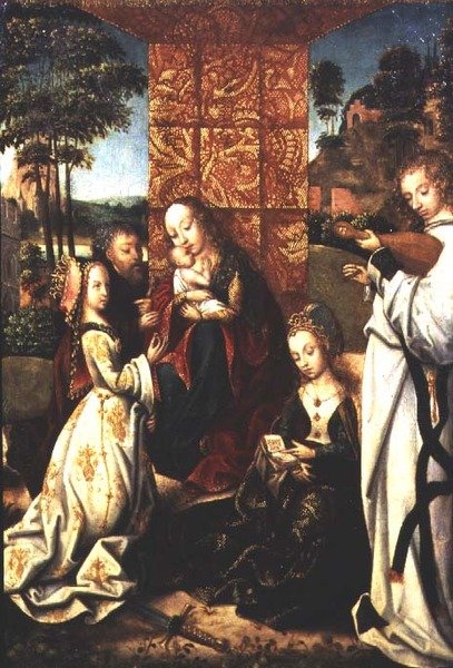 Madona s dítětem se svatou Kateřinou, andělem a dalšími postavami od Flemish School
