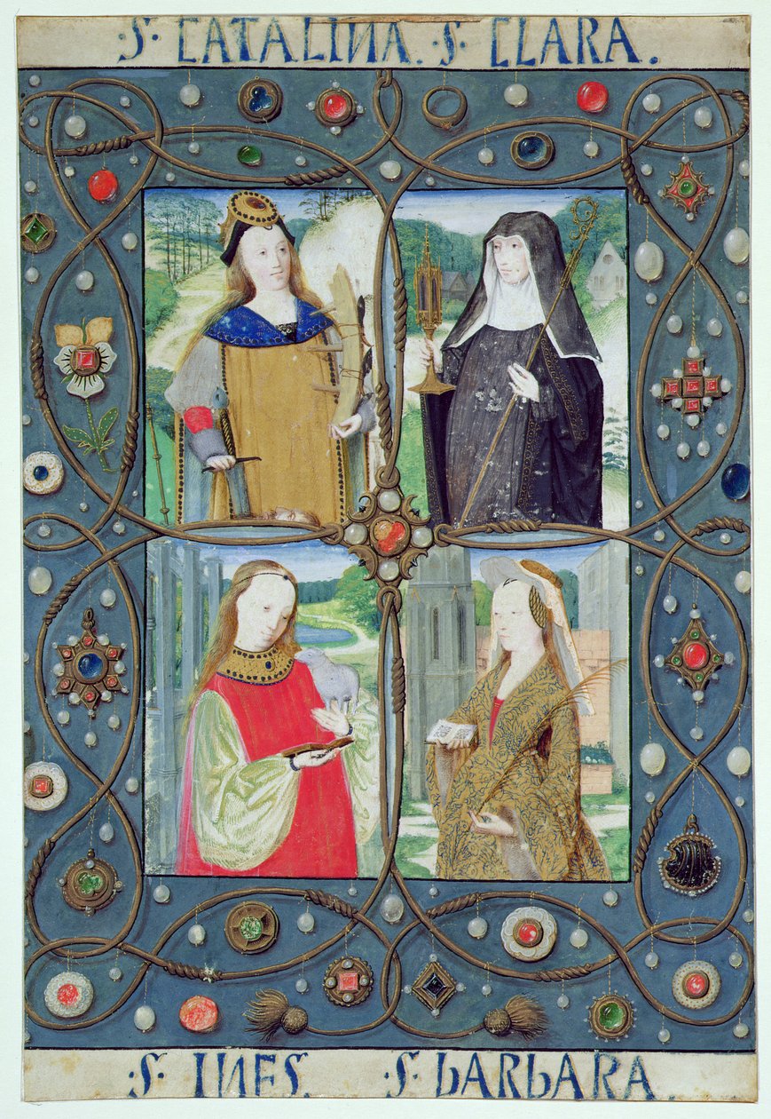Marlay Cutting SP.5: Čtyři světice, z Knihy hodin vyrobené v Gentu nebo Bruggách, kolem roku 1510 od Flemish School