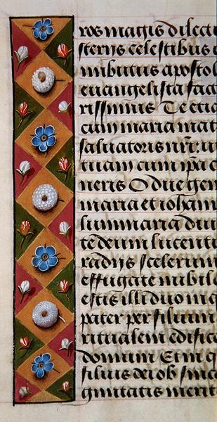 Ms. 1058-1975, f.16r: detail květinového okraje z Knihy hodin, cca 1500 (vellum) od Flemish School