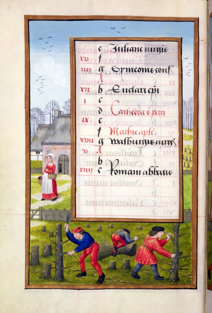 Ms 1058-1975 f2v Řezání stromů a vázání bubáků, z knihy hodin, cca 1500 od Flemish School