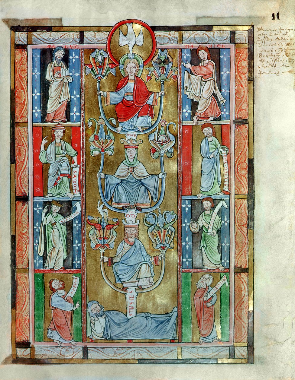 Ms 340 fol.11r Strom Jesse, z De Laudibus Sancte Crucis od Rabanause Mauruse (c.780-856) z opatství Anchin od Flemish School