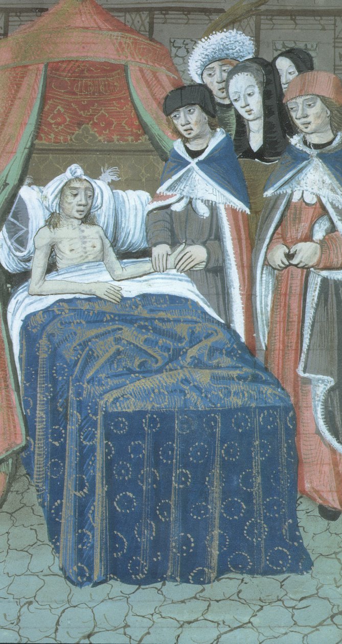 Paní Hunter 9 f.76r Pacient v posteli se dvěma lékaři, z De Medina Fen I. II, od Avicenna (980-1037) od Flemish School