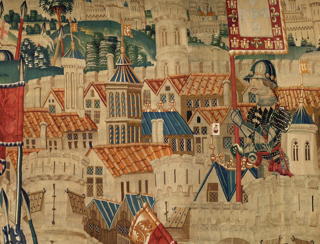 Farní muzeum tapisérií (Parish Museum of Pastrana Tapestries). Vlámský gobelín. Conquest of Tanger (Taking of Tanger, De inname van Tanger). Seriál Dobytí portugalského krále Alfonse I. Tournai. Vlna a hedvábí od Flemish School