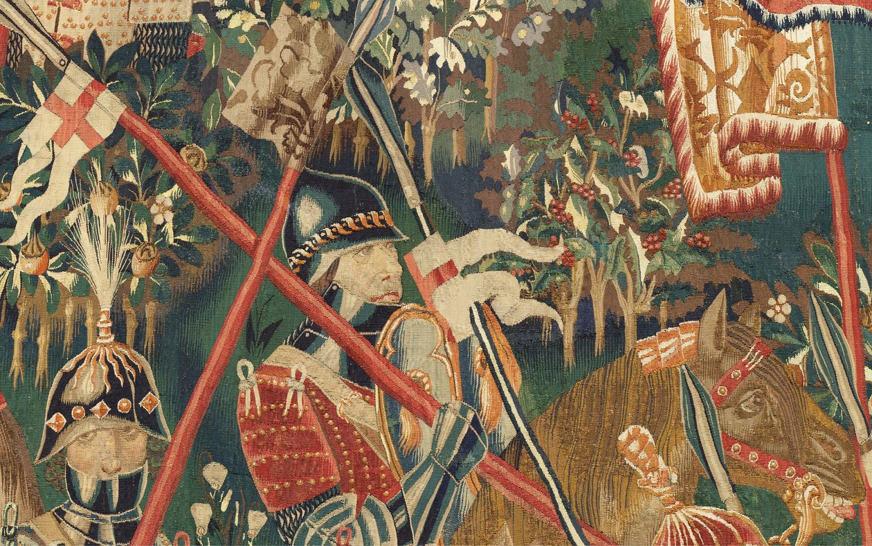 Farní muzeum tapisérií (Parish Museum of Pastrana Tapestries). Vlámský gobelín. Conquest of Tanger (Taking of Tanger, De inname van Tanger). Seriál Dobytí portugalského krále Alfonse I. Tournai. Vlna a hedvábí od Flemish School