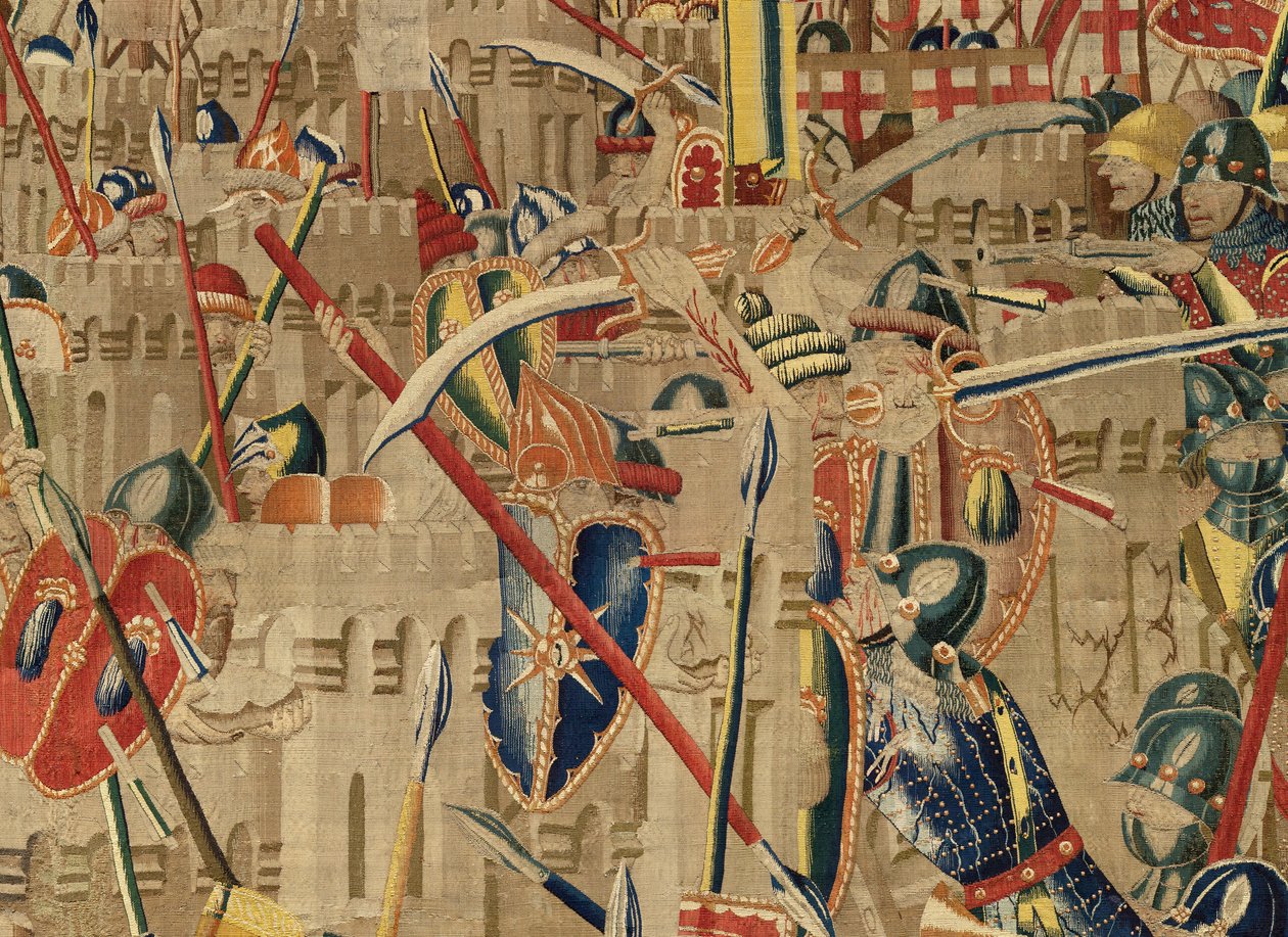 Farní muzeum tapisérií (Parish Museum of Pastrana Tapestries). Vlámský gobelín. Take of Asilah (Take of Asilah, Assault on Asilah, De inname van Arzila). Seriál Dobytí portugalského krále Alfonse I. Tournai. od Flemish School