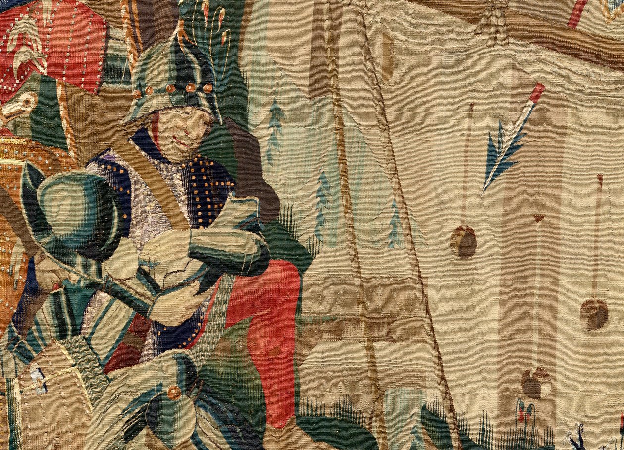 Farní muzeum tapisérií (Pastrana Parish Museum of Tapestries). Vlámský gobelín. Přistání v Arzila (přistání v Arzila, Desembarco a Arzila). Série Dobytí portugalského krále Alfonse I. (Dobytí portugalského krále Alfonse V.). Turnaj. Vlna od Flemish School