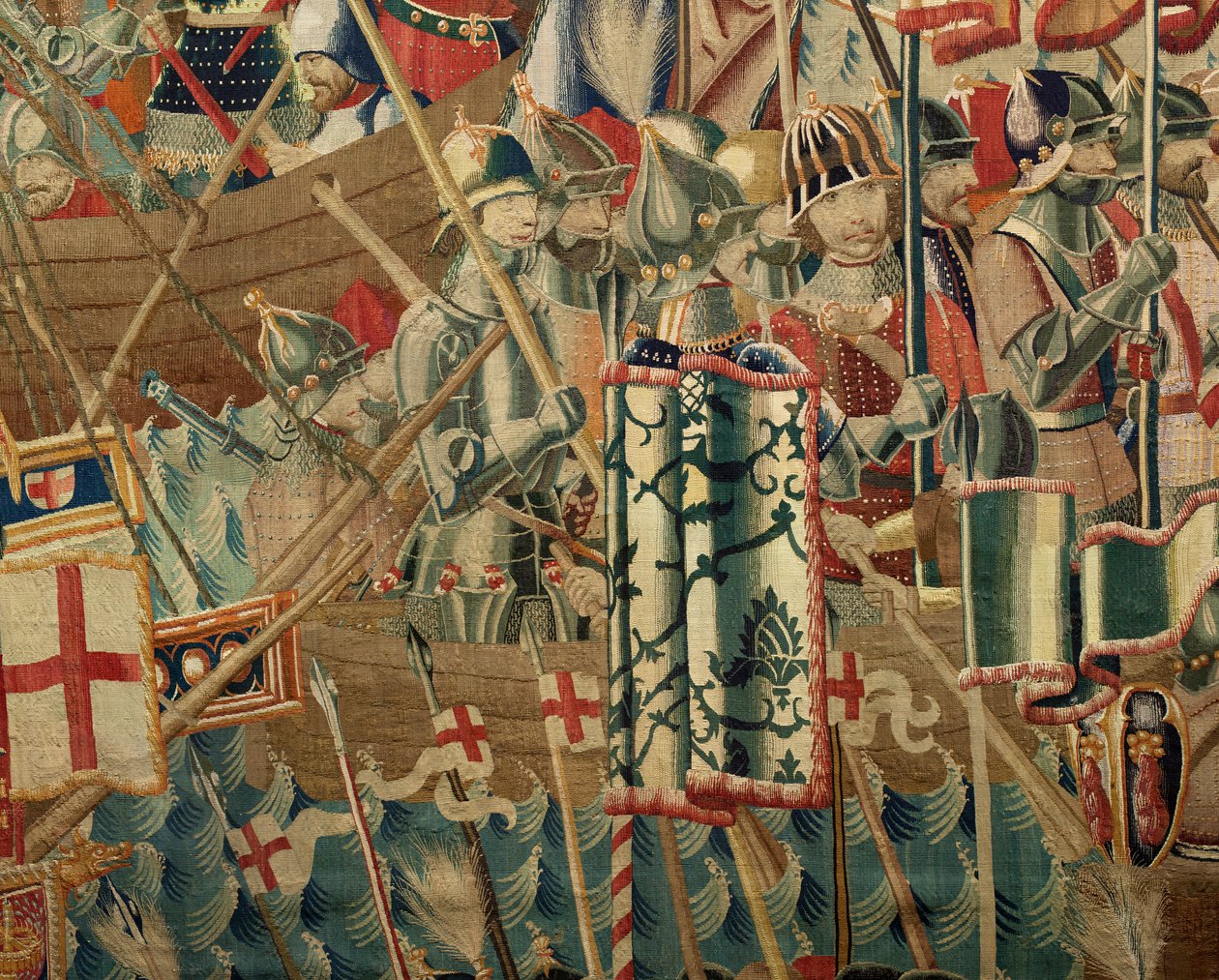 Farní muzeum tapisérií (Pastrana Parish Museum of Tapestries). Vlámský gobelín. Přistání v Arzila (přistání v Arzila, Desembarco a Arzila). Série Dobytí portugalského krále Alfonse I. (Dobytí portugalského krále Alfonse V.). Turnaj. Vlna od Flemish School