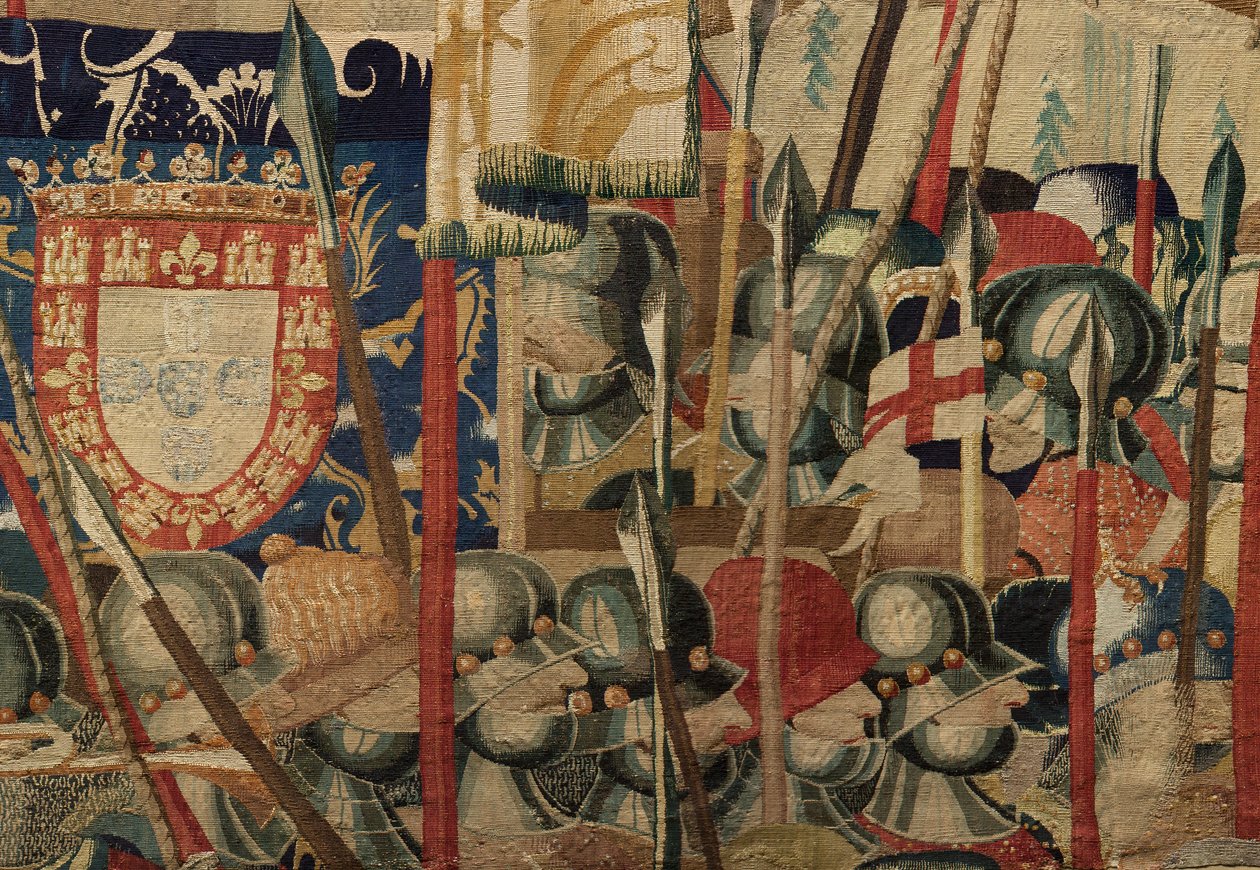 Farní muzeum tapisérií (Pastrana Parish Museum of Tapestries). Vlámský gobelín. Přistání v Arzila (přistání v Arzila, Desembarco a Arzila). Série Dobytí portugalského krále Alfonse I. (Dobytí portugalského krále Alfonse V.). Turnaj. Vlna od Flemish School