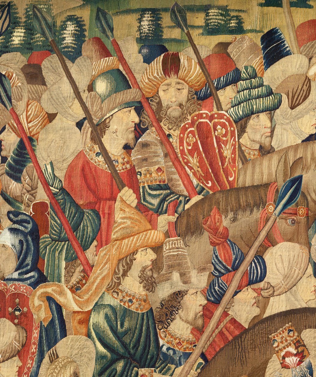 Farní muzeum tapisérií (Parish Museum of Pastrana Tapestries). Vlámský gobelín. Conquest of Tanger (Taking of Tanger, De inname van Tanger). Seriál Dobytí portugalského krále Alfonse I. Tournai. Detail. Vlna od Flemish School