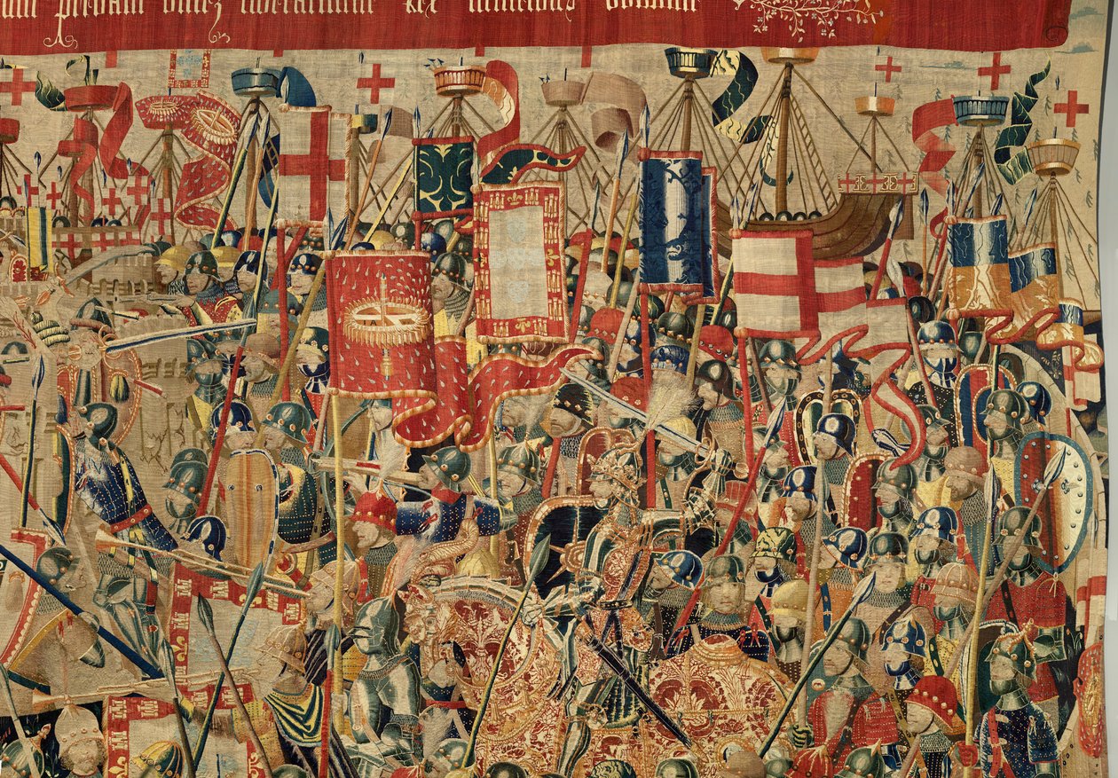 Farní muzeum tapisérií (Parish Museum of Pastrana Tapestries). Vlámský gobelín. Take of Asilah (Take of Asilah, Assault on Asilah, De inname van Arzila). Seriál Dobytí portugalského krále Alfonse I. Tournai. od Flemish School