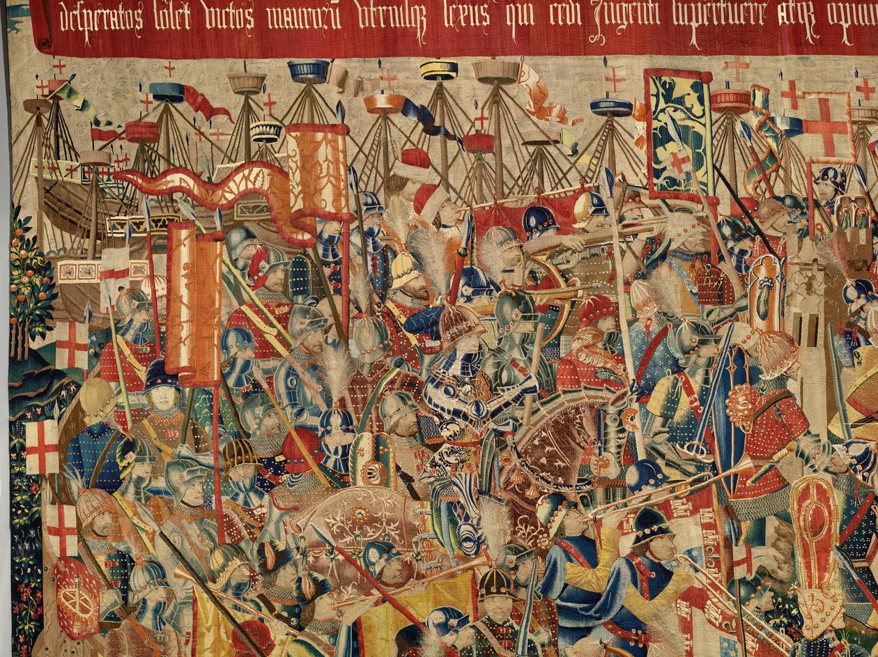 Farní muzeum tapisérií (Parish Museum of Pastrana Tapestries). Vlámský gobelín. Take of Asilah (Take of Asilah, Assault on Asilah, De inname van Arzila). Seriál Dobytí portugalského krále Alfonse I. Tournai. od Flemish School