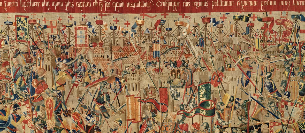Farní muzeum tapisérií (Parish Museum of Pastrana Tapestries). Vlámský gobelín. Take of Asilah (Take of Asilah, Assault on Asilah, De inname van Arzila). Seriál Dobytí portugalského krále Alfonse I. Tournai. od Flemish School