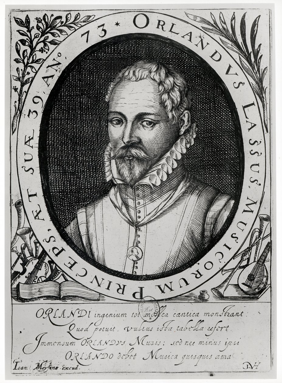 Portrét Rolanda de Lassus (1532-94) (rytina) (černobílá fotografie) od Flemish School
