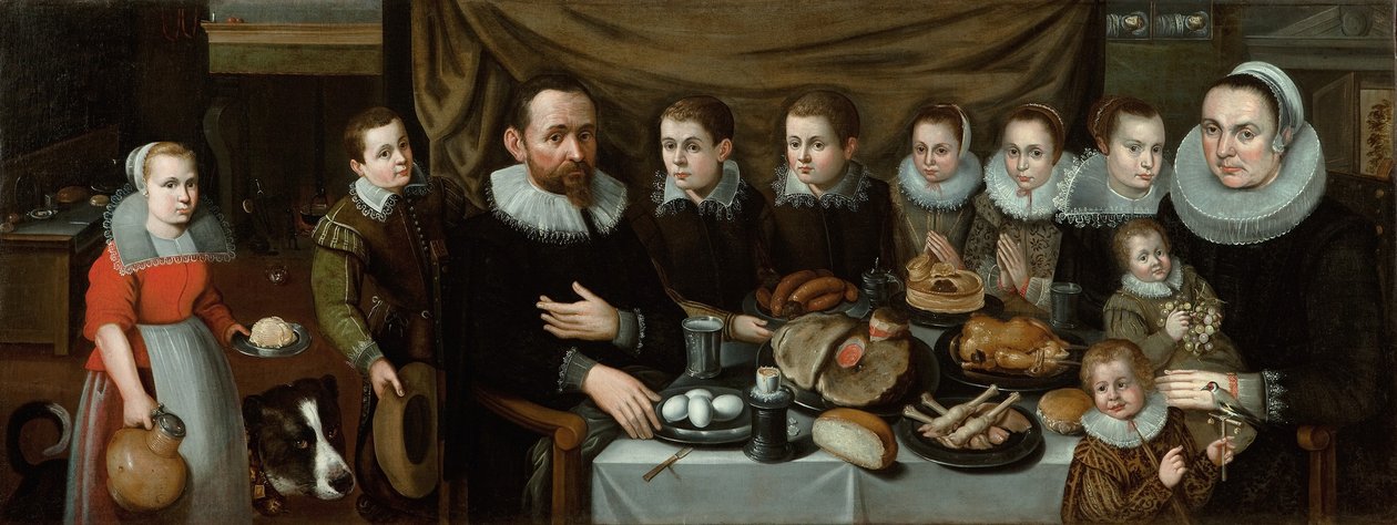 Portrét rodiny u poledního jídla, 10. léta 16. století od Flemish School