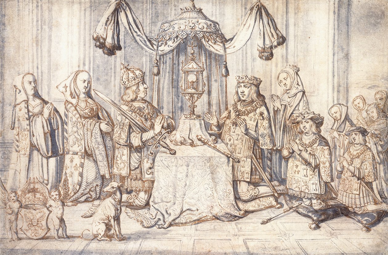 Portréty císaře Maxmiliána I., jeho manželky, dcery, syna a dalších ve Svaté kapli v Dijonu, kolem roku 1600 od Flemish School