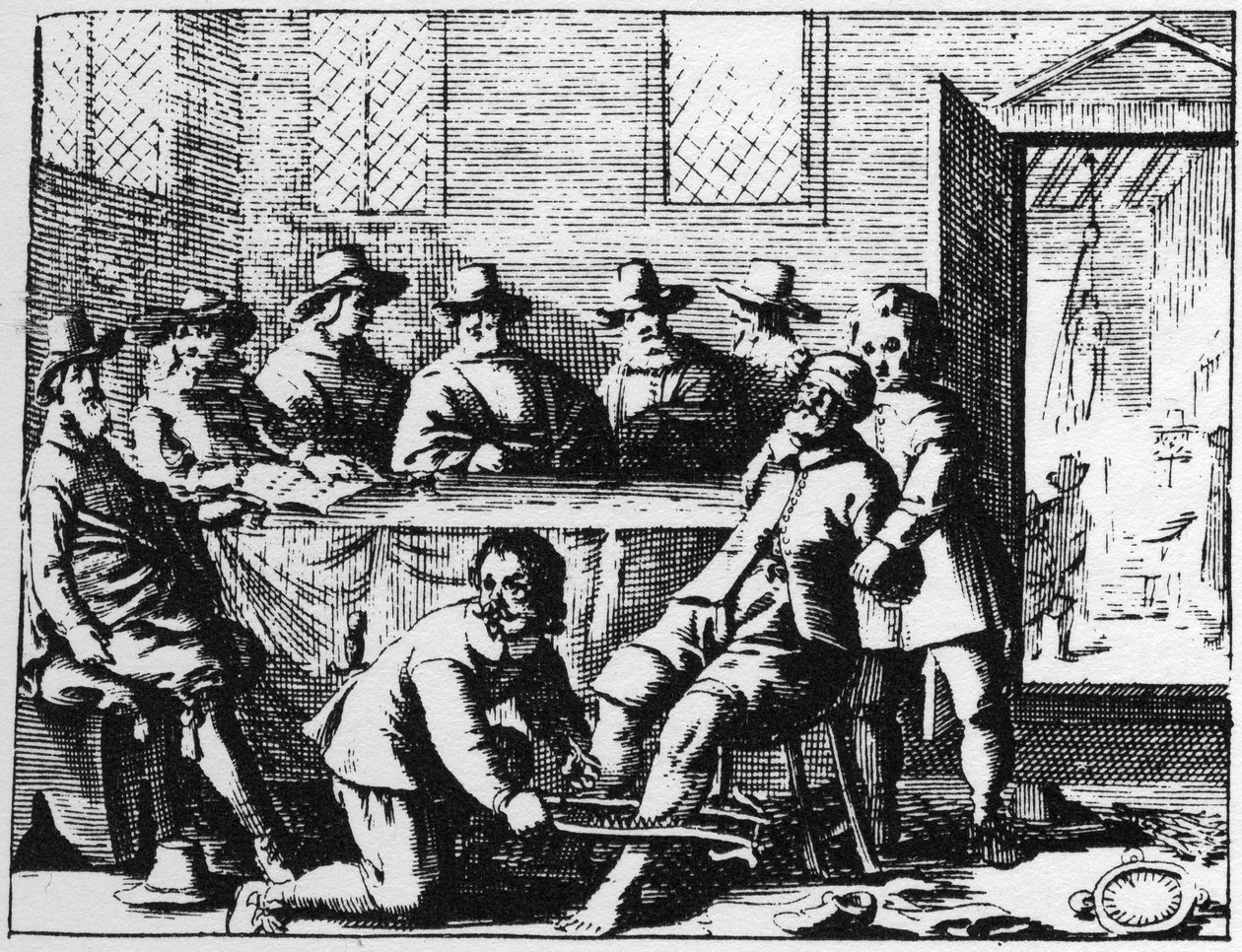 Trest trpaslíků uvalený na čaroděje – rytina z roku 1725 v „“La Sorcellerie demasquee““ (