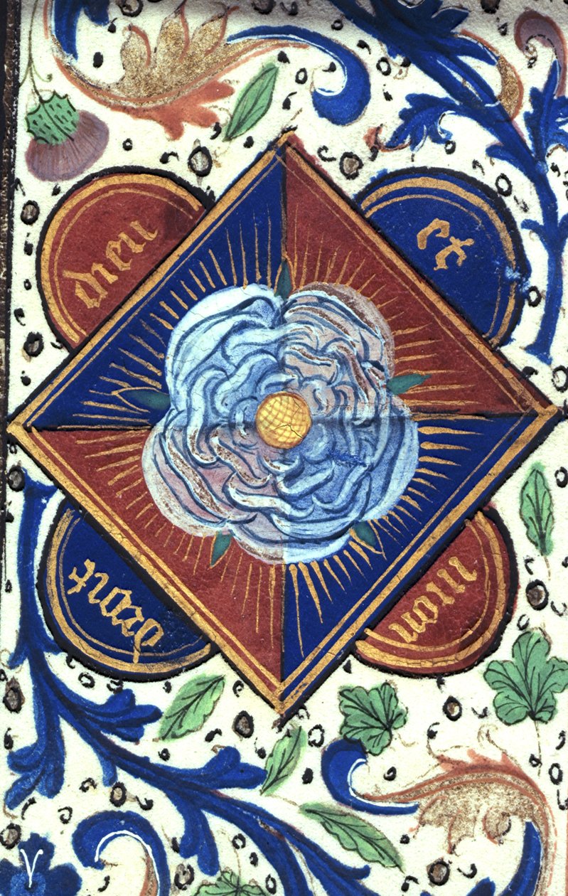 Roy 14E.IV fol. 10 Bílá růže z rodu Yorků, z 
