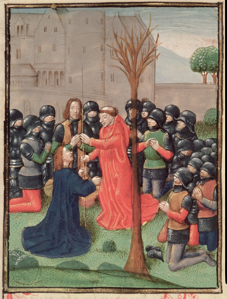 Roy 15 E I f.98v Nález kopí, kterým byl Kristus probodnut, z Estoire d