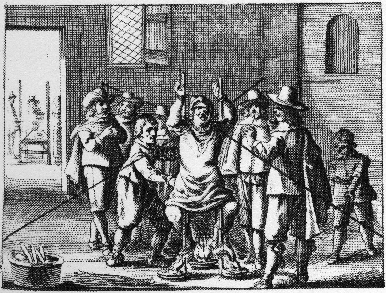 Čaroděj, kterému je náhrdelník mučen – rytina z roku 1725 v „“La Sorcellerie demasquee““ (