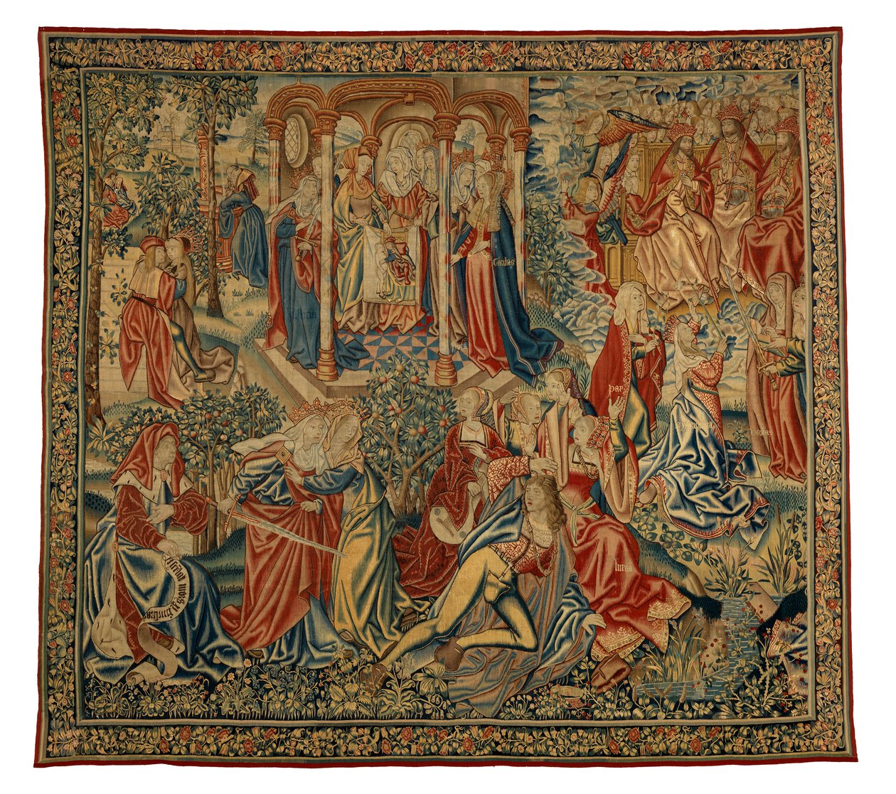 Tapiserie, Morální alegorie člověka nebo člověka útočícího na spravedlnost, vyrobeno ve Flandrech, Belgie, kolem roku 1500 (vlna a hedvábí) od Flemish School