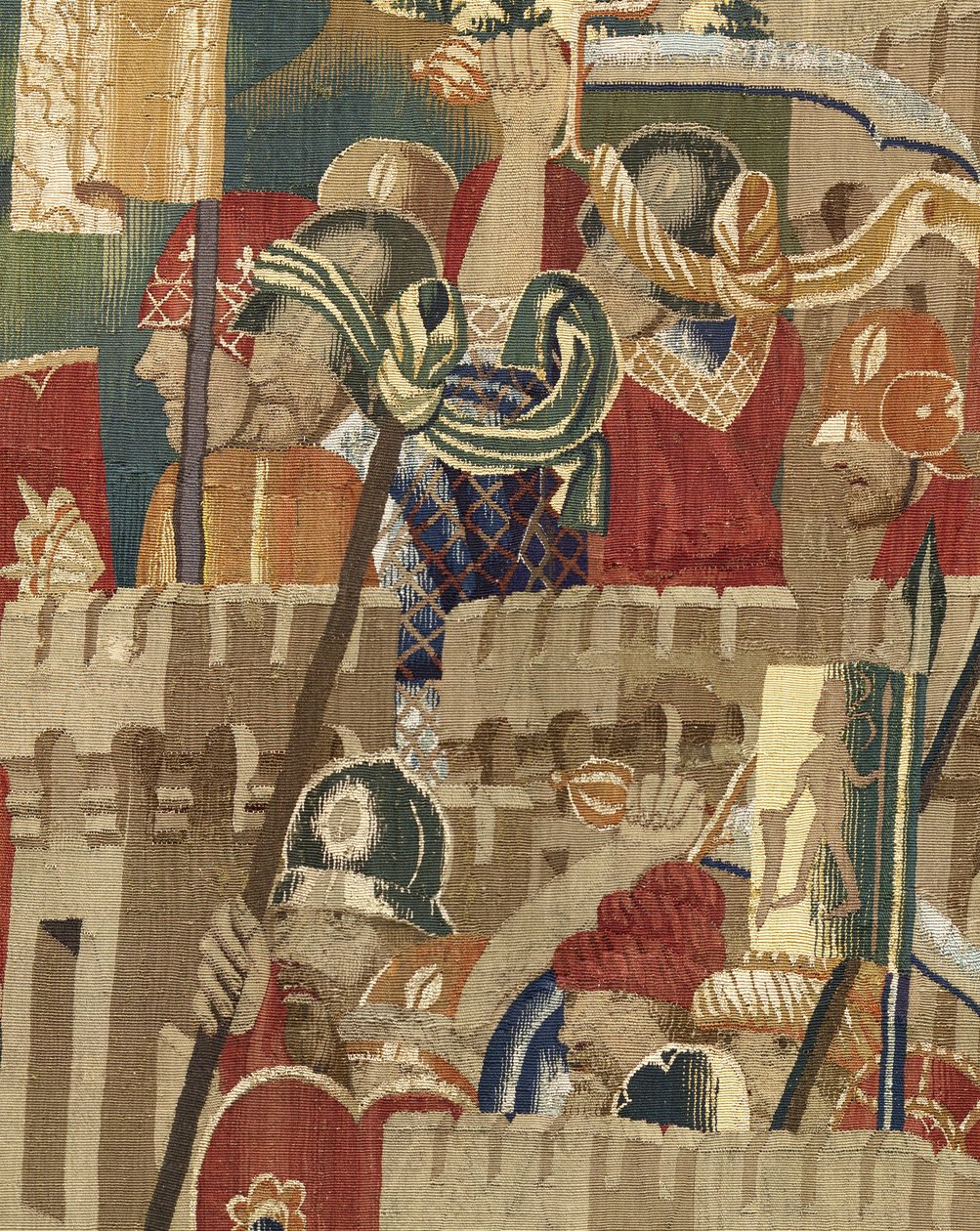 Tapiserie zobrazující dobytí krále Alfonsa V. Portugalska (Conquistas de Alfonso V de Portugal), Tournai. Detail. (Vlna a hedvábí) od Flemish School