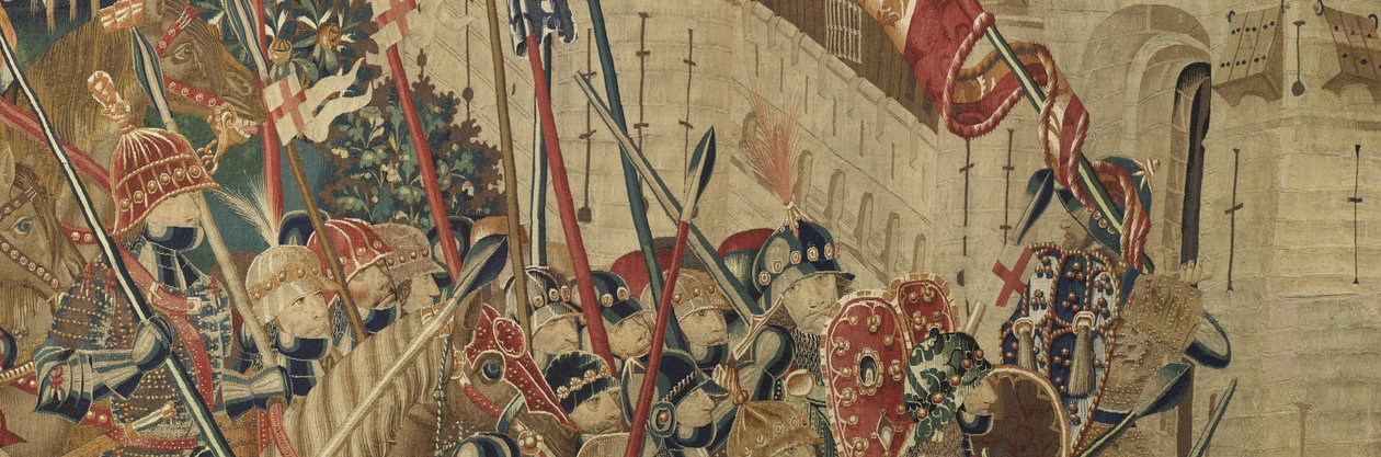 Tapiserie zobrazující dobytí krále Alfonsa V. Portugalska (Conquistas de Alfonso V de Portugal), Tournai. Detail. (Vlna a hedvábí) od Flemish School
