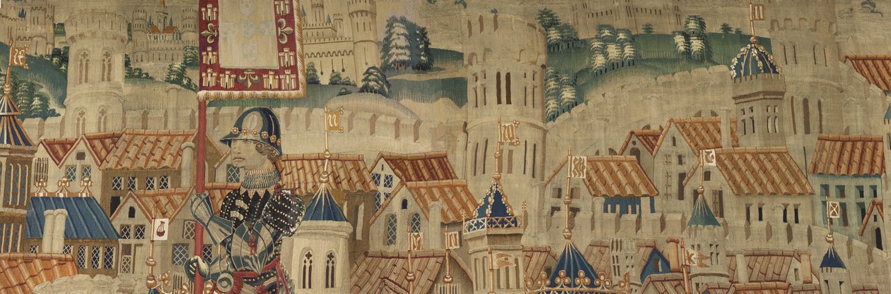 Tapiserie zobrazující dobytí krále Alfonsa V. Portugalska (Conquistas de Alfonso V de Portugal), Tournai. Detail. (Vlna a hedvábí) od Flemish School