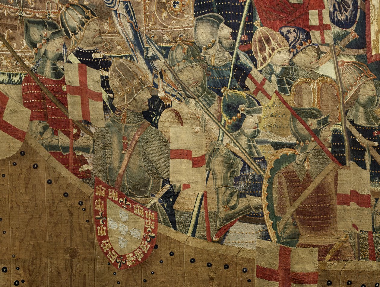 Tapiserie zobrazující dobytí krále Alfonsa V. Portugalska (Conquistas de Alfonso V de Portugal), Tournai. Detail. (Vlna a hedvábí) od Flemish School