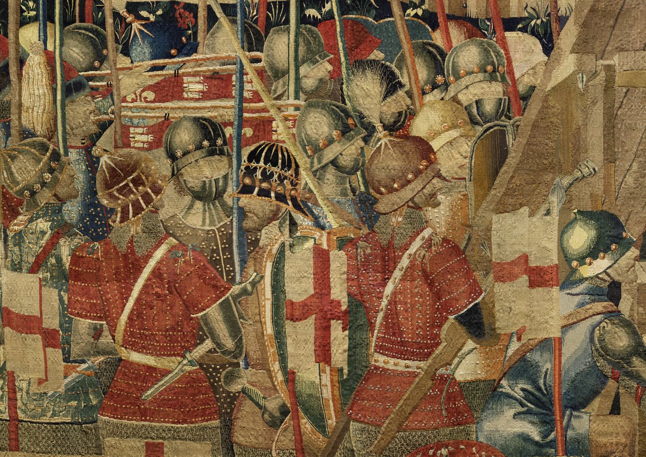 Tapiserie zobrazující dobytí krále Alfonsa V. Portugalska (Conquistas de Alfonso V de Portugal), Tournai. Detail. (Vlna a hedvábí) od Flemish School