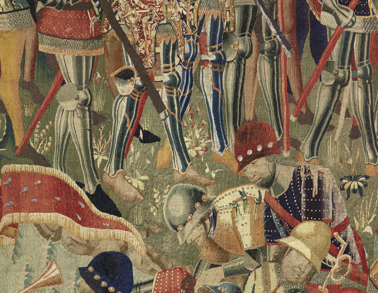 Tapiserie zobrazující dobytí krále Alfonsa V. Portugalska (Conquistas de Alfonso V de Portugal), Tournai. Detail. (Vlna a hedvábí) od Flemish School