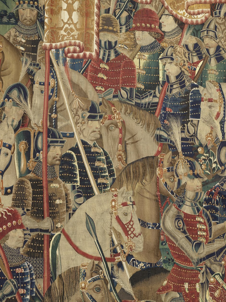 Tapiserie zobrazující dobytí krále Alfonsa V. Portugalska (Conquistas de Alfonso V de Portugal), Tournai. Detail. (Vlna a hedvábí) od Flemish School