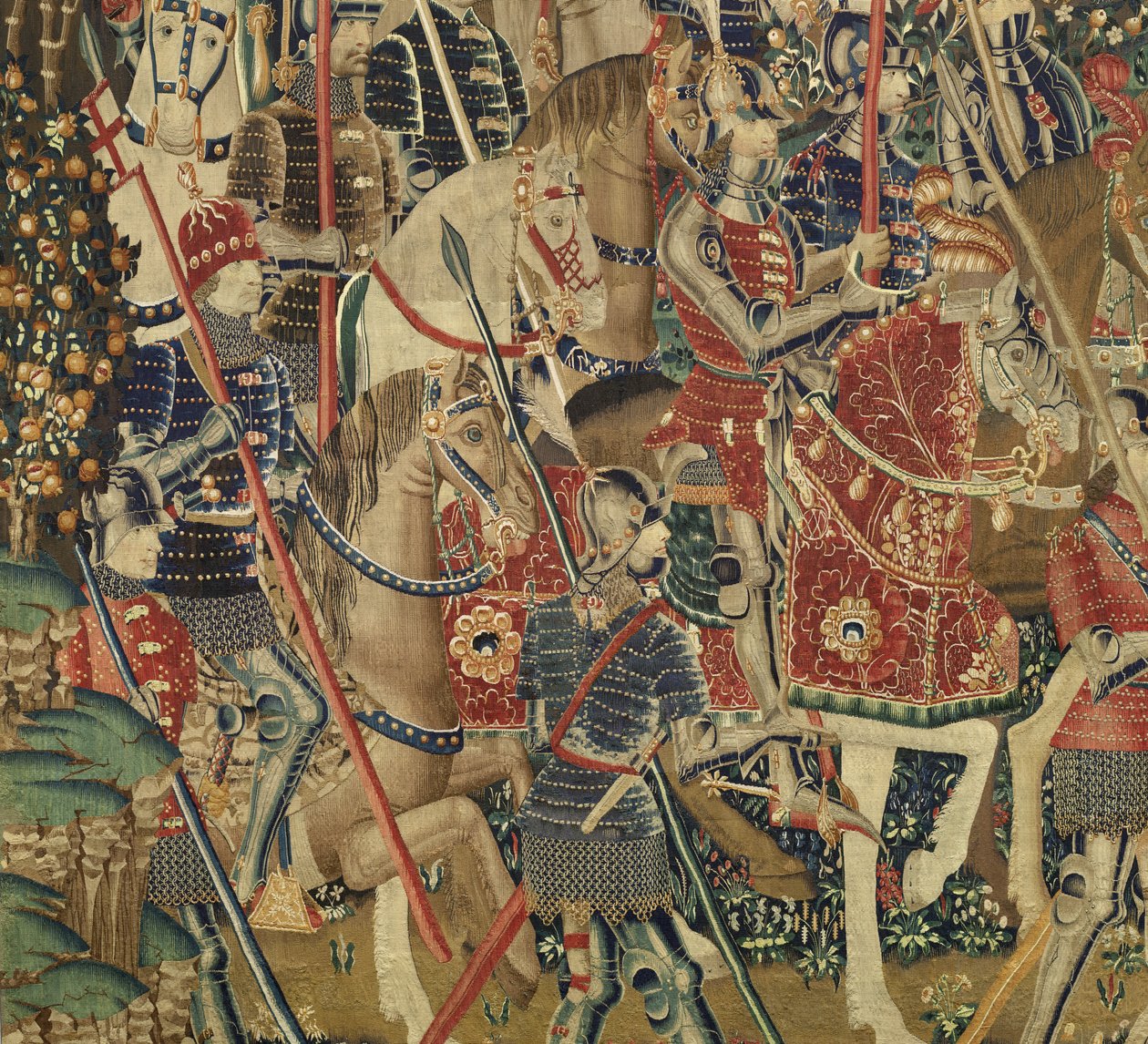 Tapiserie zobrazující dobytí krále Alfonsa V. Portugalska (Conquistas de Alfonso V de Portugal), Tournai. Detail. (Vlna a hedvábí) od Flemish School