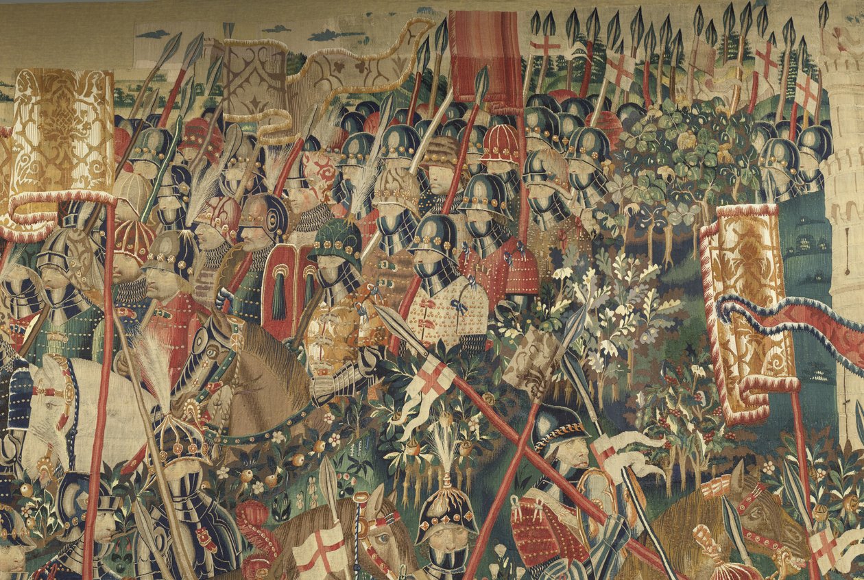 Tapiserie zobrazující dobytí krále Alfonsa V. Portugalska (Conquistas de Alfonso V de Portugal), Tournai. Detail. (Vlna a hedvábí) od Flemish School